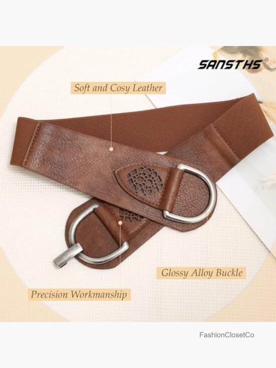 Vintage Stretchy Wide Belt Chunky Buckle Elastic Waist Belt for Dresses Coats main image 6